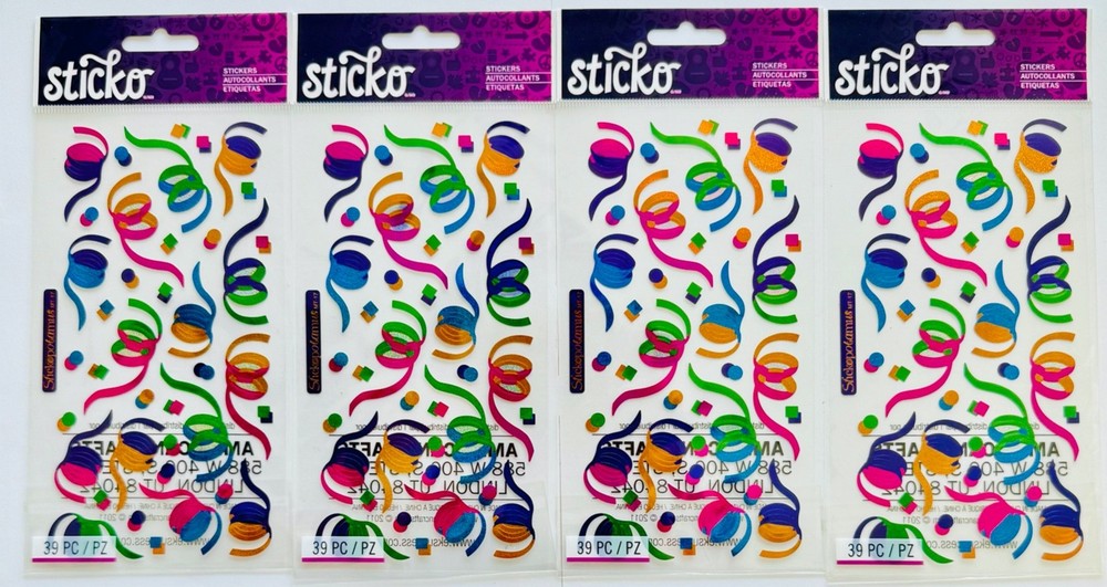 Sticko SPMT17 Stickers-Confetti (4Pk) STICKOPOTAMUS Party streamers decorations