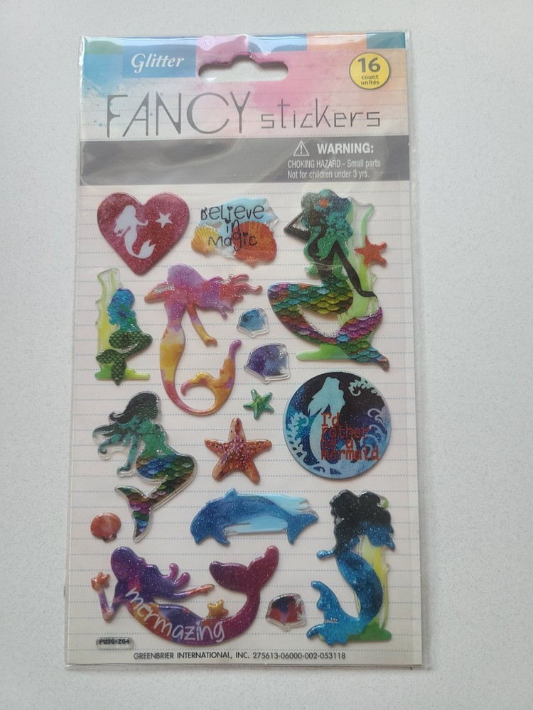 NEW Glitter Fancy Mermaid Starfish Dolphin Seashells Fish Puffy Stickers