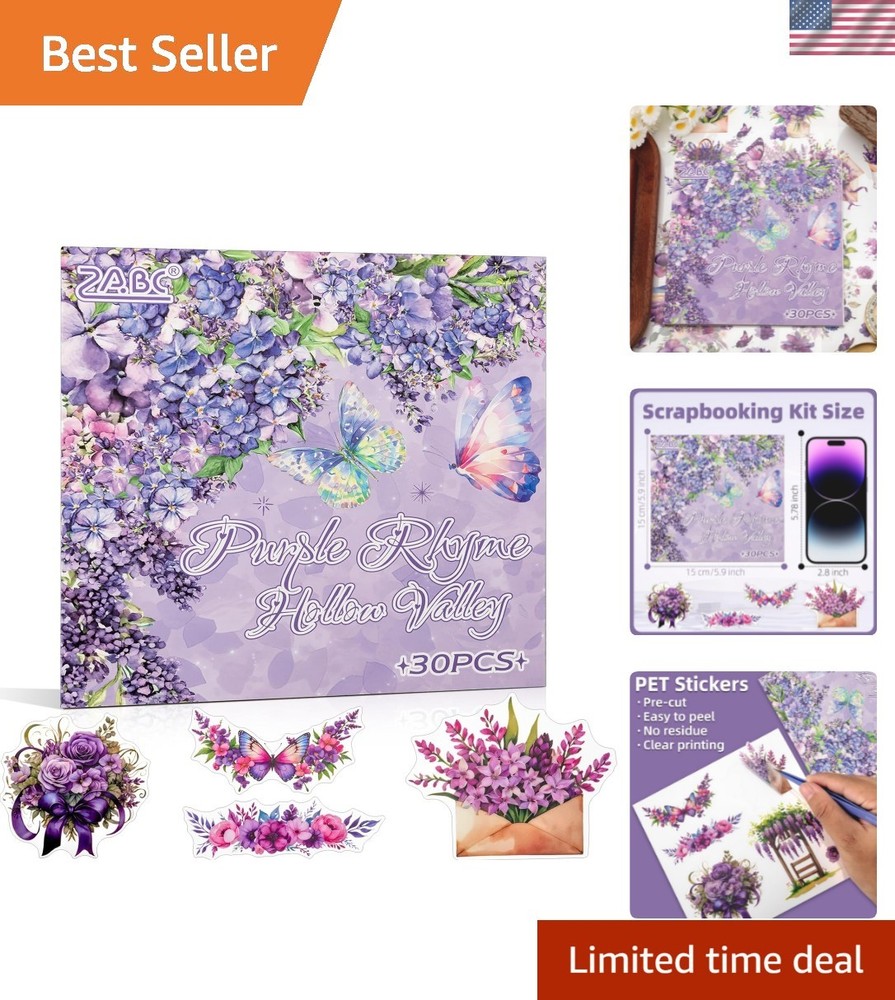 Purple Garden Scene Theme Sticker Scrapbooking Supplies for Junk Journal, 30 …