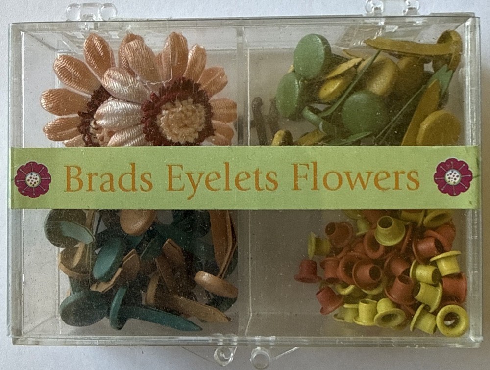 COUNTRY BRADS,EYELETS & FLOWERS Set•Yellow•Green•Pink •Blue •Orange•Card Making•