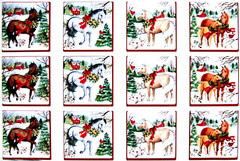 12 1 1/2″ x 1 1/8″ HORSE EQUESTRIAN CHRISTMAS STICKERS USA MADE #60 FAST SHIP!