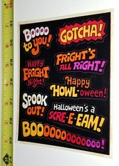 VTG HALLOWEEN STICKER 2 SHEETS BLACK ORANGE BOO SCARY HORROR MONSTER GHOST DECAL