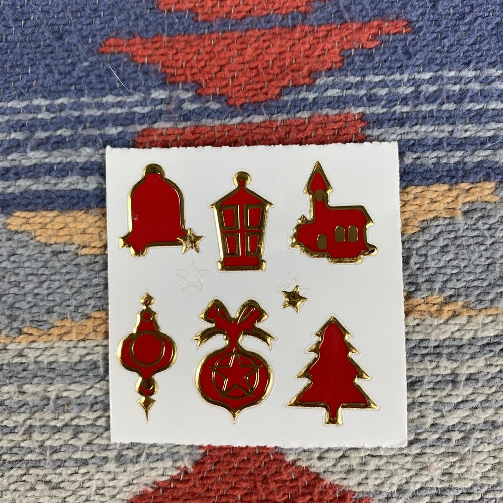 Vintage Embossed Christmas Stickers Red & Gold