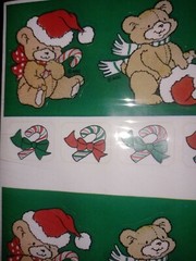 Vintage American Greeting stickers Christmas Teddy Bears Santa Hat 1 Sheet