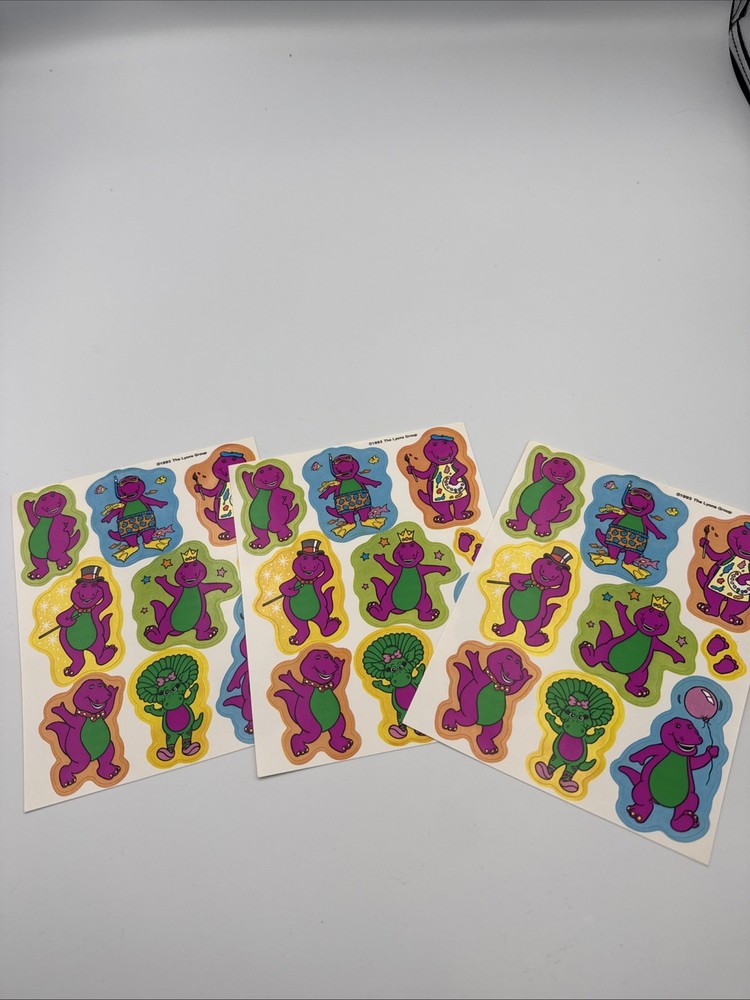 Vintage Barney The Dinosaur Sticker Sheet Lot Of 3 Sheets #D