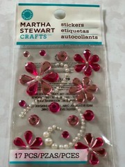 MARTHA STEWART CRAFTS ADHESIVES LIGHT & DARK PINK FLOWERS & PEARL SWIRLS 17PCS
