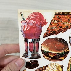 HTF Vintage Sticker Sheet Dennison Junk Food 1979 Pizza Burger Realistic Fries