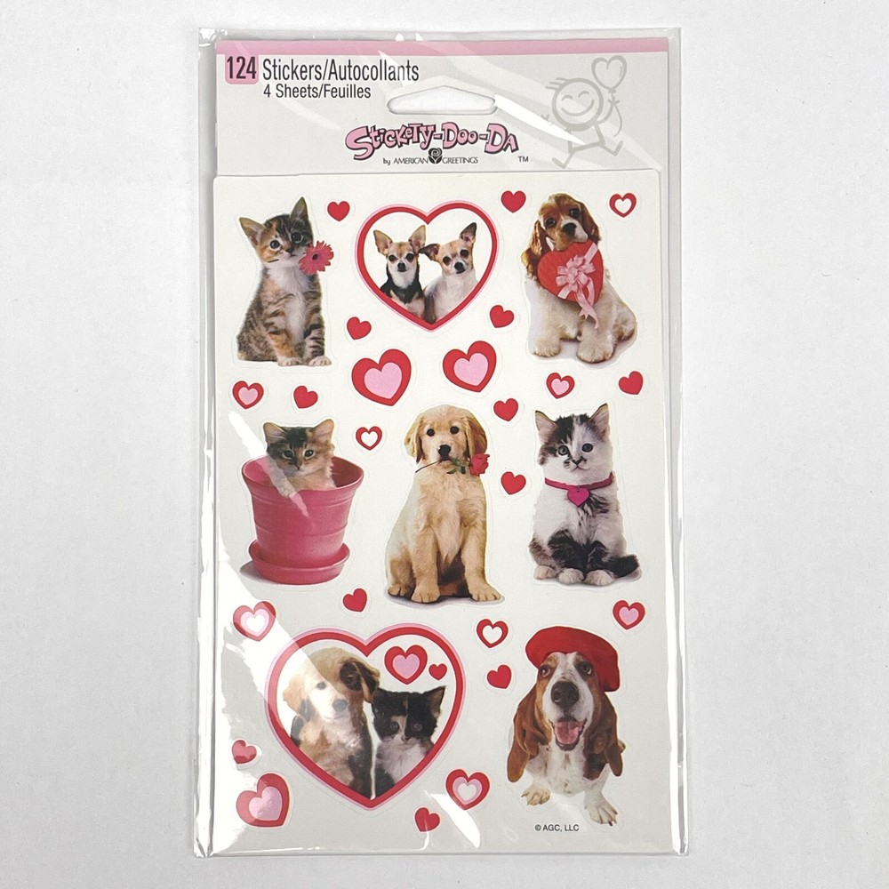 NEW Stickety Doo Da CATS DOGS & HEARTS American Greetings Stickers 4 Sheets