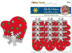 Red Mitten Felt Stickers with Snowflake Accent for Crafts, Cardmaking, Scrapbook