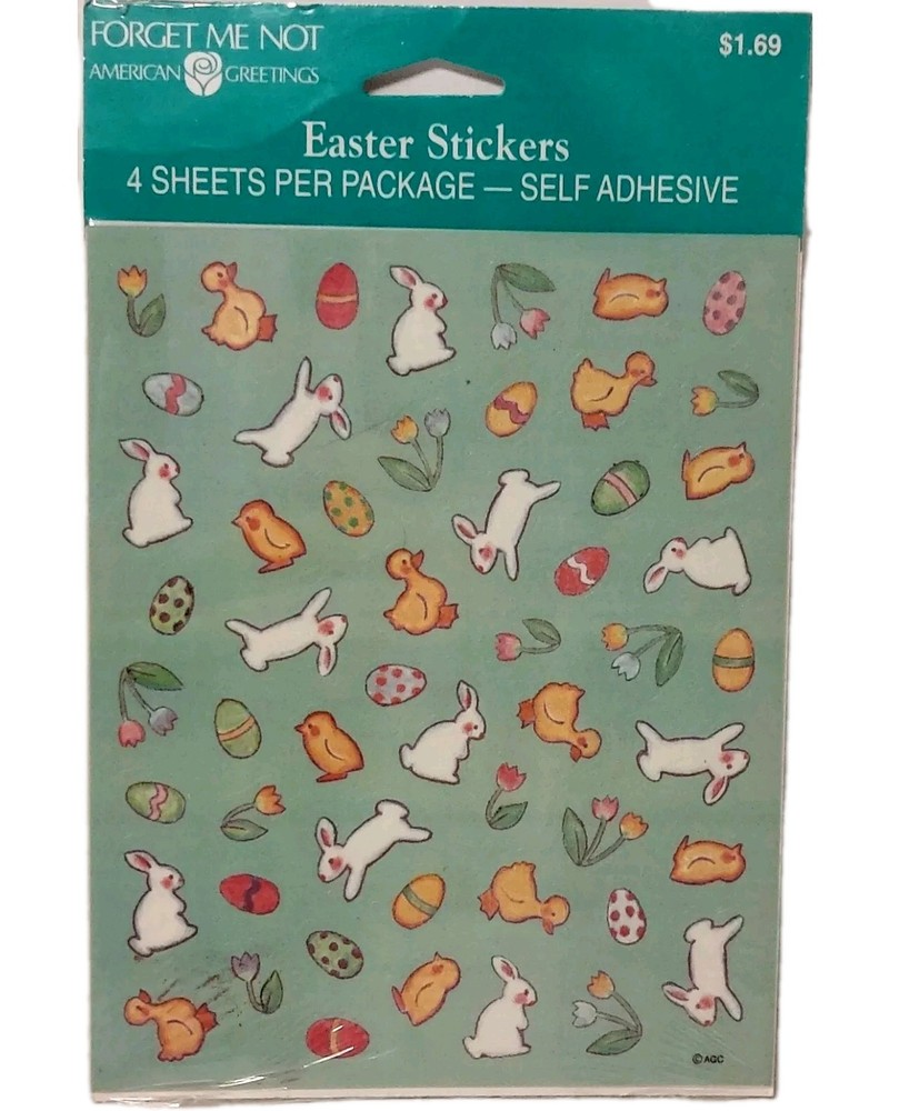 VTG Forget Me Not Stickers Easter Bunny Holiday Spring 4 Sheets New 90s Egg Duck