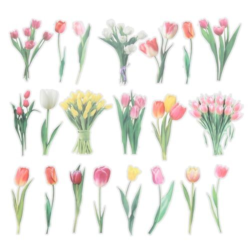 Transparent Tulips Flower Vinyl Stickers, 40 Sheet Waterproof PET Flowers