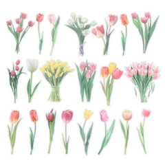 Transparent Tulips Flower Vinyl Stickers, 40 Sheet Waterproof PET Flowers