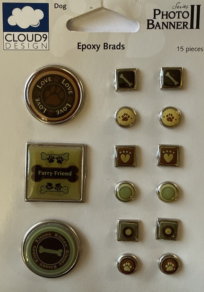 DOG Epoxy Brad(15pc)Cloud 9 •Split-pin•Bones•Furry Friend •Paws•Woof•Card Making