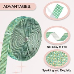 Self Adhesive Rhinestone Strips 3 Yards 0.55 Inch for Craft,Dark Green AB