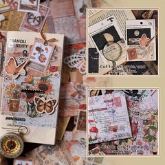 200Pcs Vintage Scrapbook Paper Sticker Kit, Nature Flowrs Scrapbooking Decals fo