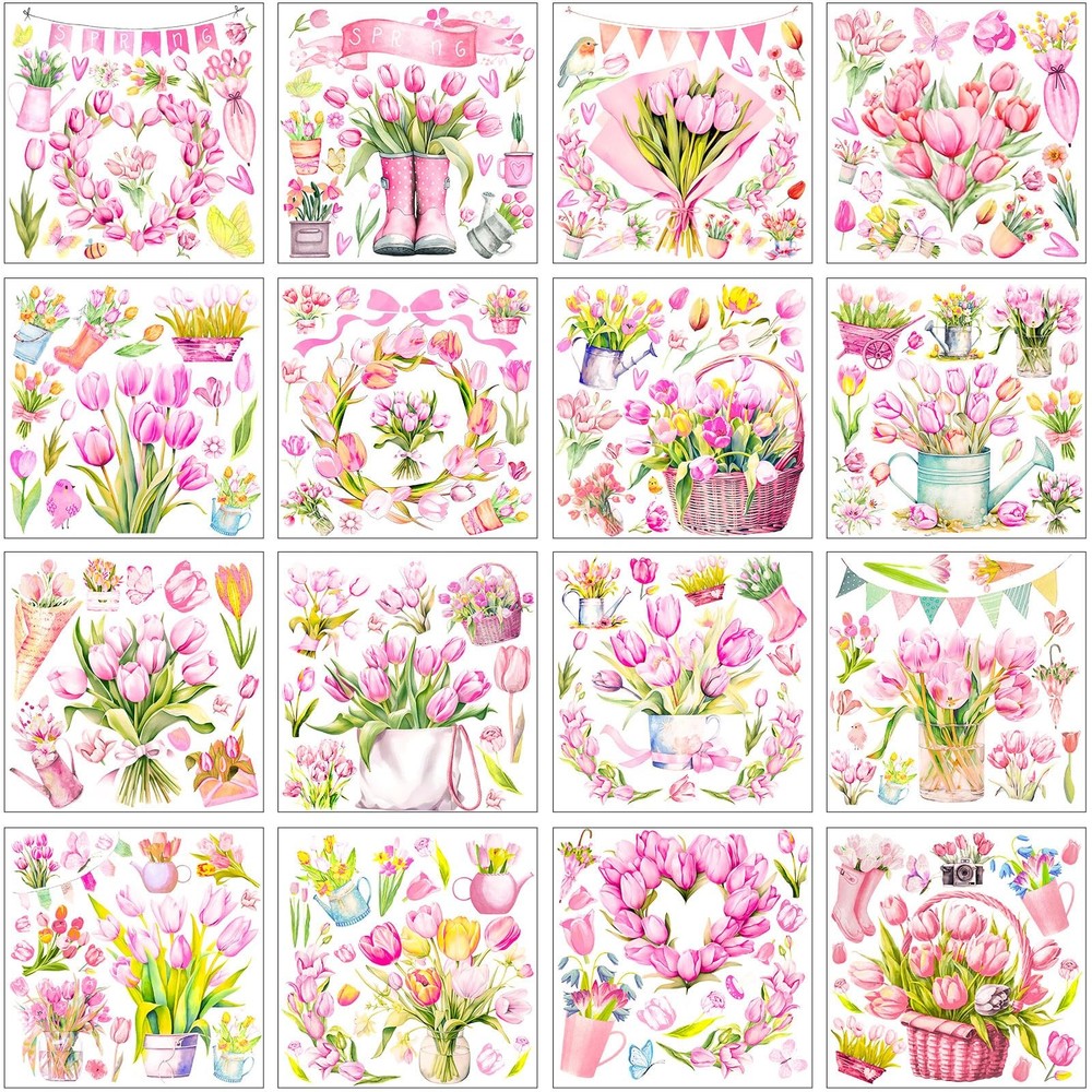 Dispowreath 16 Sheets Pink Tulip Spring Rub 5.9 inches x inches, as shown