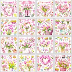 Dispowreath 16 Sheets Pink Tulip Spring Rub 5.9 inches x inches, as shown
