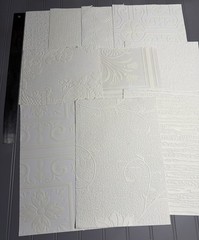 10 Assorted Vintage Textured White Wallpaper Samples / Remnants. Set 5.