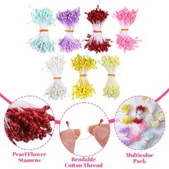 Matwsec 1050 Pcs 3mm Flower Stamens, Pistil Matt Pearl Stamen Small, Colorful