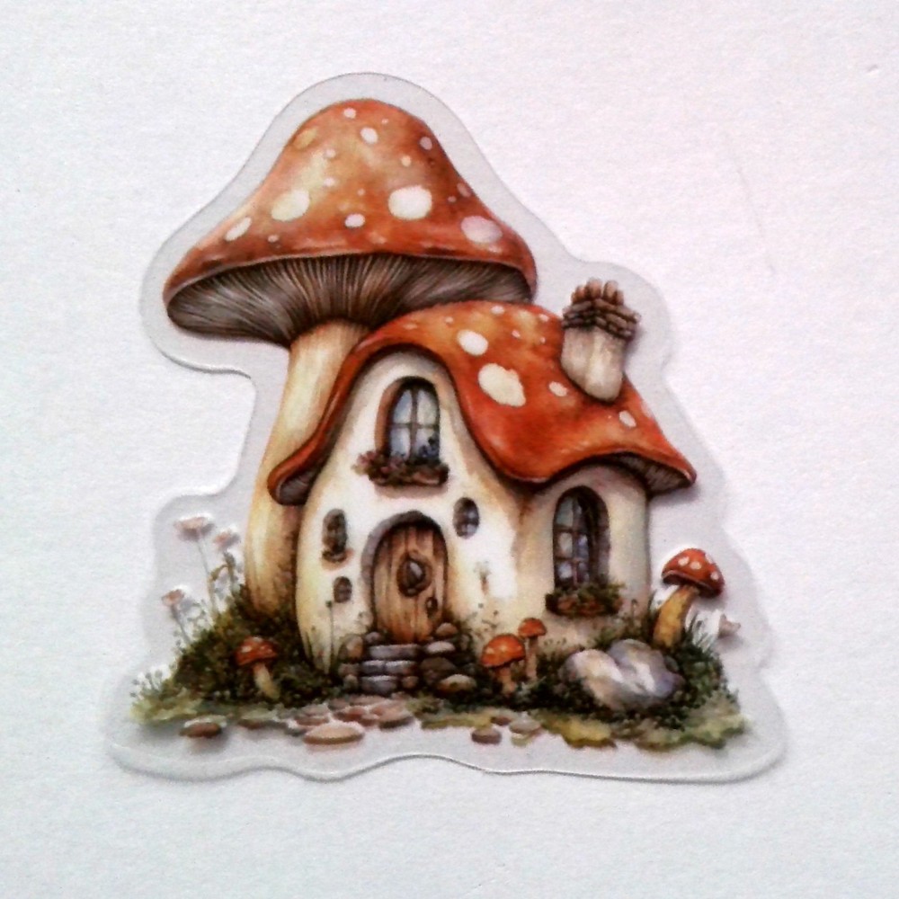 Mushroom Fairy Tale House Clear Vinyl Decal Sticker Water Resistant Laptop Gift