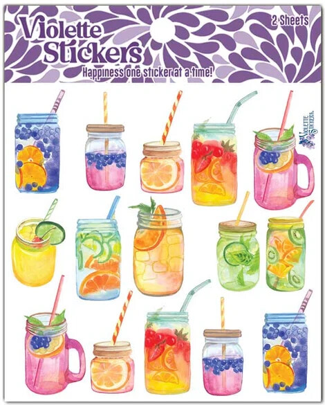 Violette Stickers 2 Sheets Tropical Drinks Mason Jars Fruit Straws Colorful
