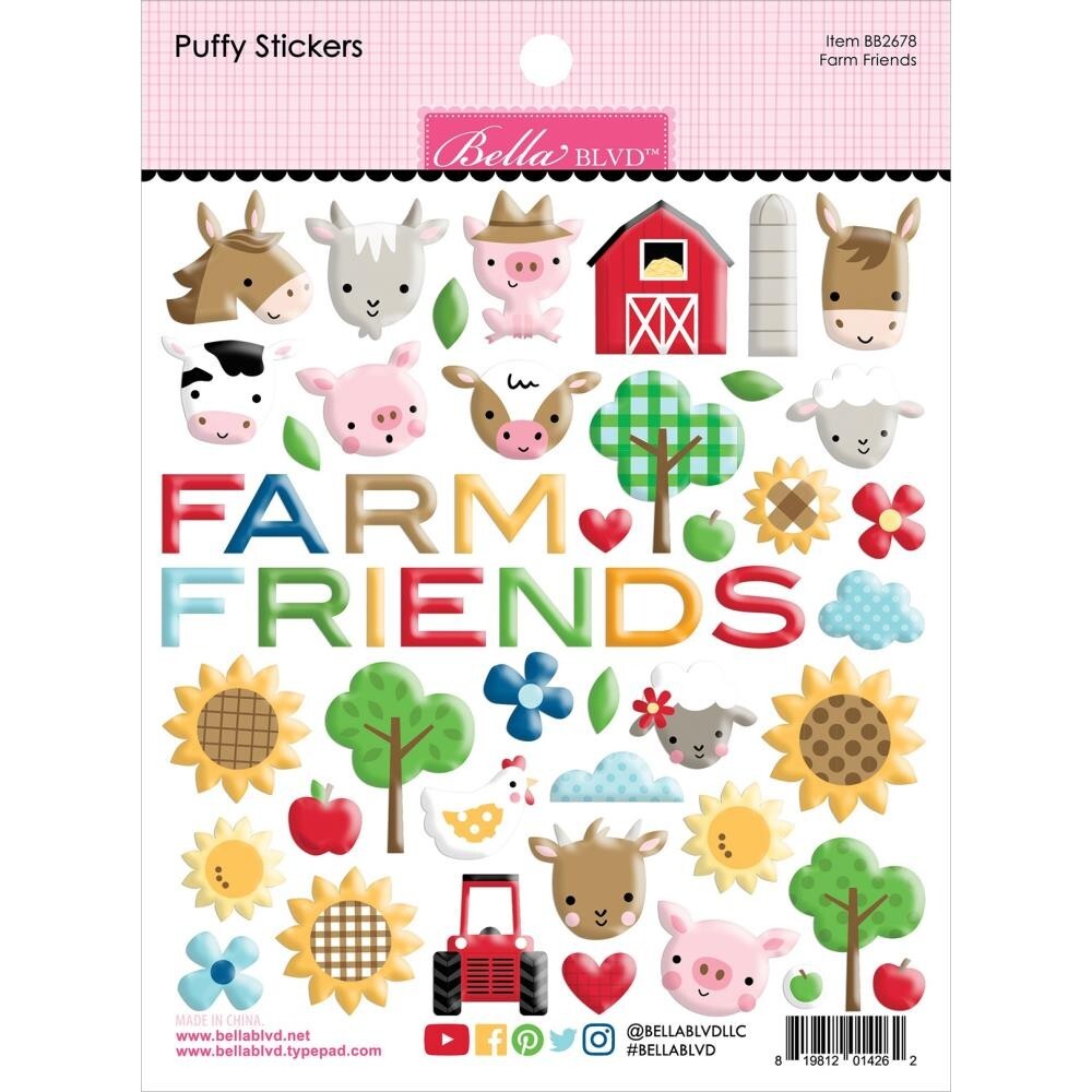Bella Blvd EIEIO Farm Friends Animals Barn Scrapbooking Puffy Stickers BB2678