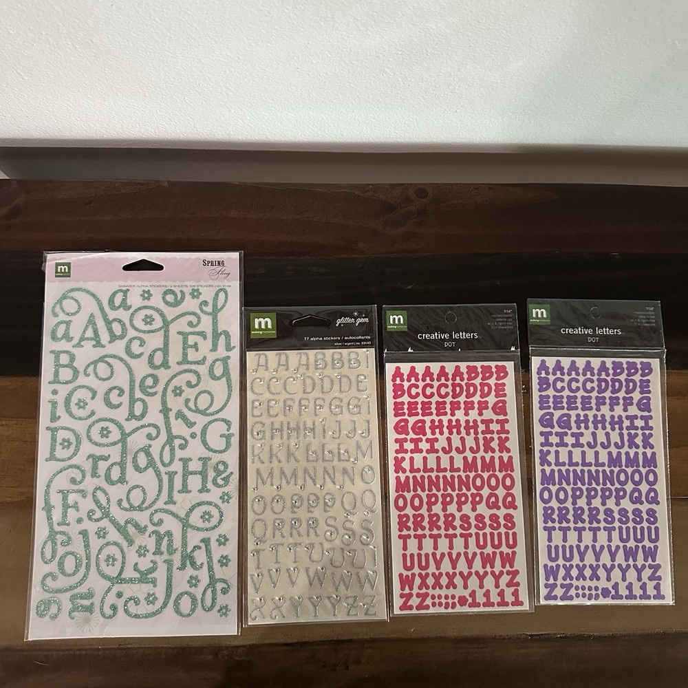 Making Memories Alphabet Stickers Lot of 4 Glitter Gem Spring Creative Letters