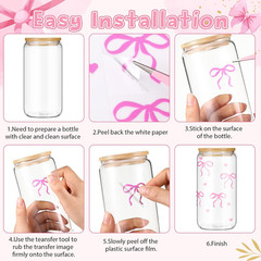 5 Sheets Bow Stickers for Water Bottles, Hearts Coquette Sticker Sheet, Rub on T