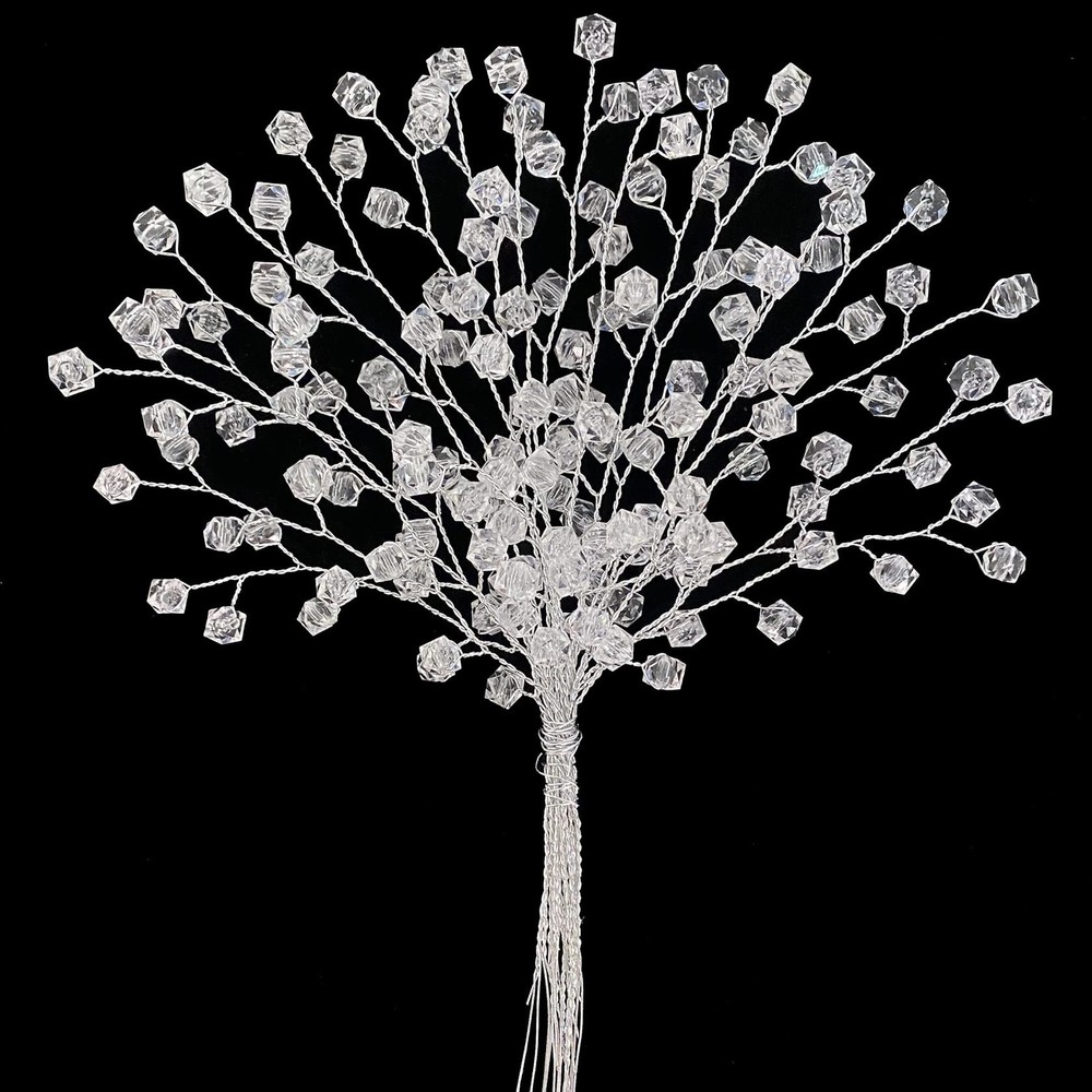 16 Stems Acrylic Glass Flower Bouquet Handmade Crystal Silver Glitter Berry B…