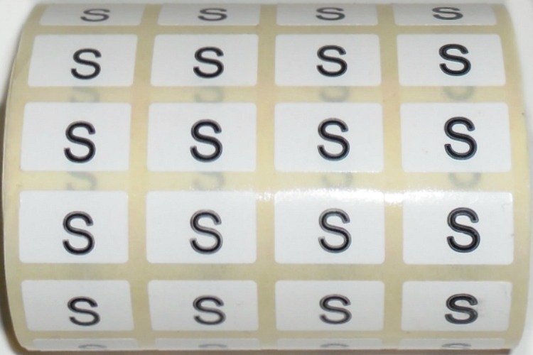 19MM WHITE SELF ADHESIVE CLOTHING SIZE STICKERS, S/M/L/XL/XXL/XXXL/5XL