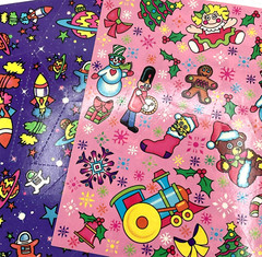 2 Sheets Lisa Frank Stickers 1989 Space Rockets Christmas Snowman Train Toys