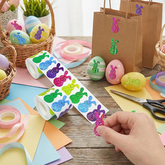 2 Rolls 1000 Pcs Holographic Easter Bunny Sticker Seals 1.5 X 0.8 In