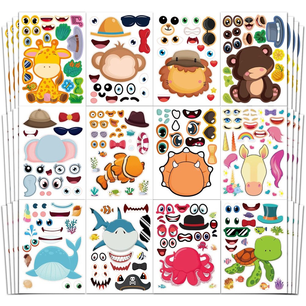 Aowplc 48 Sheets Make-a-Face Animal Stickers Mix and Match for Kids Party Favors