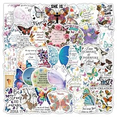 20Pcs Random Aesthetic Butterfly Inspirational Bible Verse Waterproof Stickers