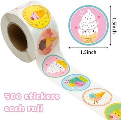 Vibrant Ice Cream Sticker Roll Set – 1000 Fun, Repositionable Vinyl Stickers