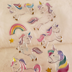 3 Stained Glass Inspired Plastic Animal Sticker Sheet – Unicorns, Foxes, Whales
