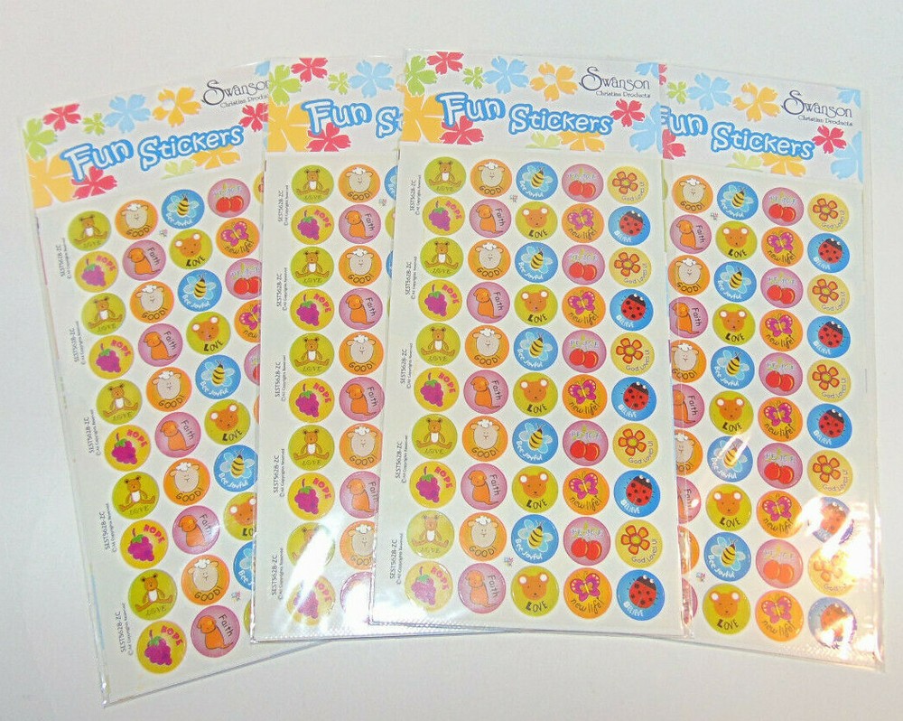 200 Christian Stickers FAITH HOPE LOVE 4 Pkgs-4 Sticker Sheets, Scrapbooking