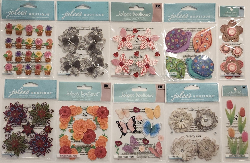 Lot Of 10 JOLEE’S BOUTIQUE Dimensional Scrapbooking Stickers FLOWERS BUTTERFLY