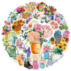 50pcs Retro Flower Stickers, Rose Lily Plants Leaf Stickers, 205