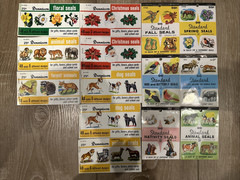 Vtg Lot Seals Dennison & Standard Publishing Dogs Horse Birds Nativity Christmas