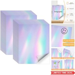 Holographic Sticker Paper 50 Sheets 8.5×11 Printable Vinyl for Inkjet Laser