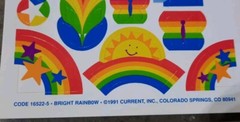 Vintage 1991 Current Bright Rainbow Stars Butterflies Hearts Sticker Sheet NOS