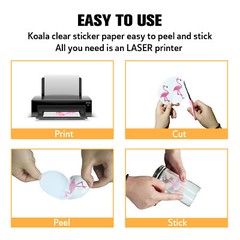 200 PK Koala Printable Clear Vinyl Sticker Paper for LASER Printer Waterproof