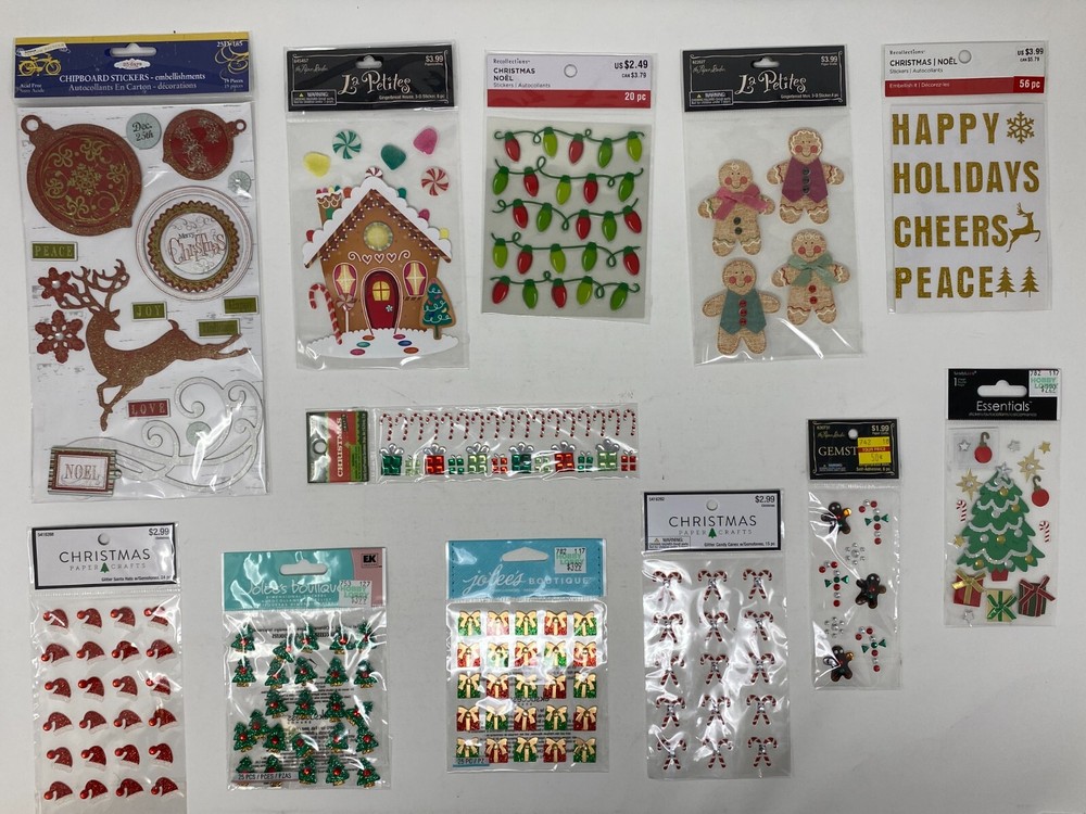 Christmas Scrapbooking Sticker Lot Bling 12 Packs Dimensional Designer Boutique