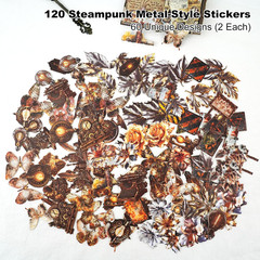 120PCS Steampunk Vintage Stickers – Die-Cut Antique Gears, Bulbs & Butterflies w