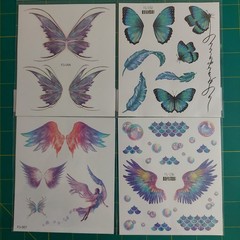 4 Sheets Girls Glitter Face Tatoos Butterfly Feather Angle Wings Bubbles NEW NIP
