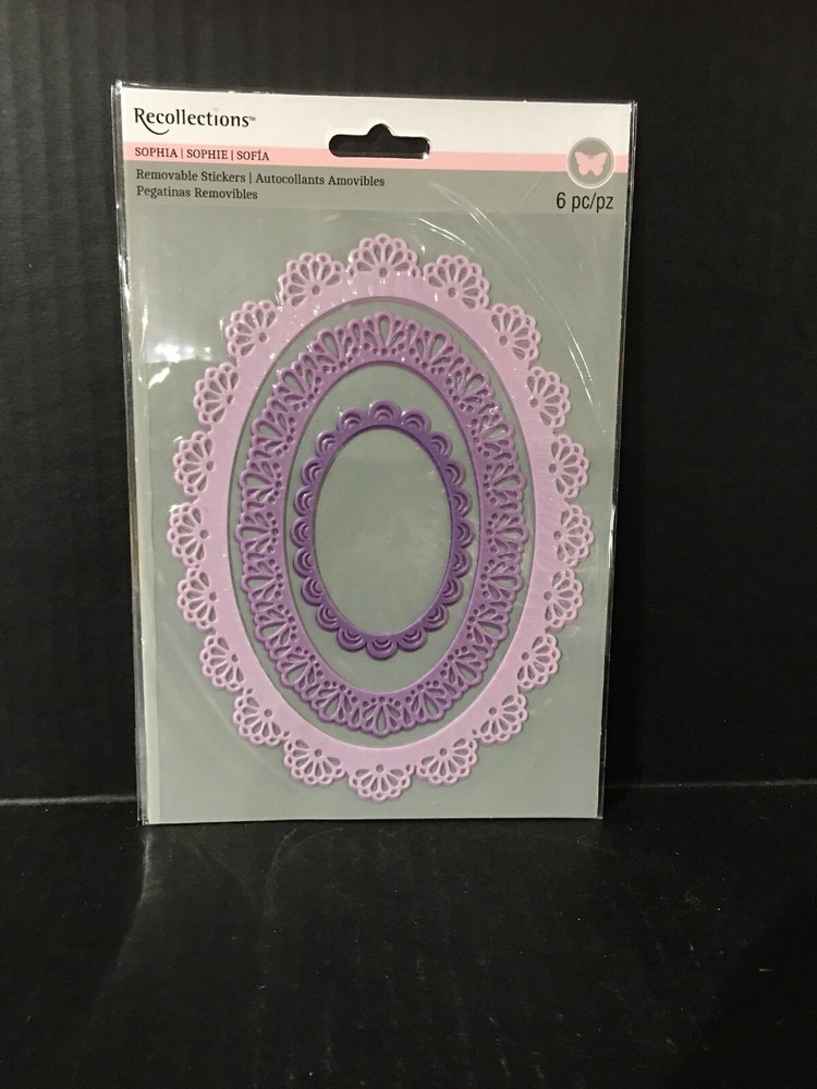 Recollections Sophia Removable Oval Frame Stickers 6pc New Lavender Shabby Chic
