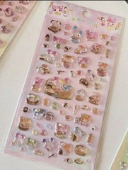 Japan Kawaii Twin Rabbit And Friends Sushi Bon Bon Gum Drop Puffy Sticker Sheet