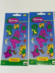 1997 Barney 3 Sticker Sheets Babybop & BJ Mello Smello Purple Dinosaur NOS
