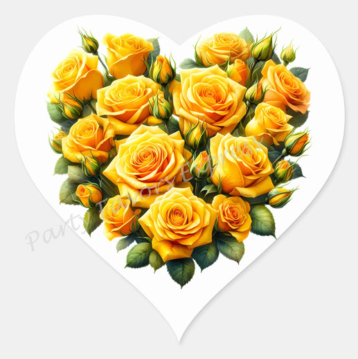 YELLOW ROSES ENVELOPE SEALS LABELS STICKERS PARTY FAVORS – (Heart Shaped)